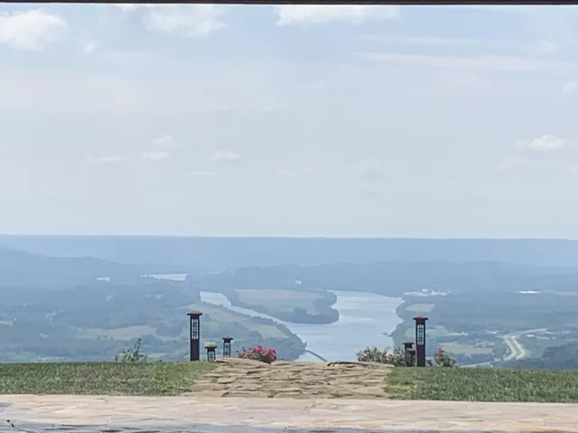 a sign board with ocean view
