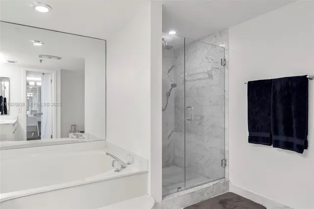 a bathroom with a bathtub and a shower