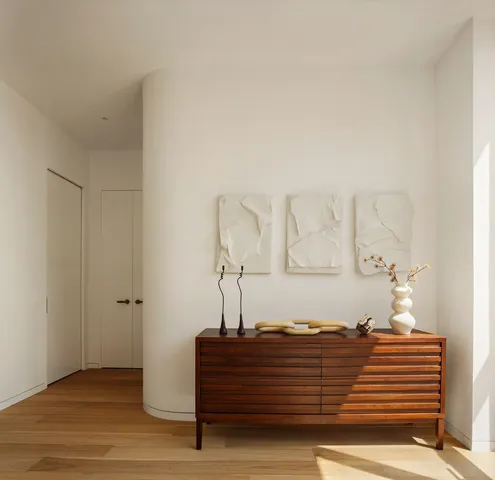 a view of hall with wooden floor