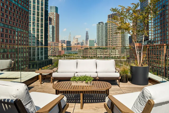 a view of a terrace with furniture