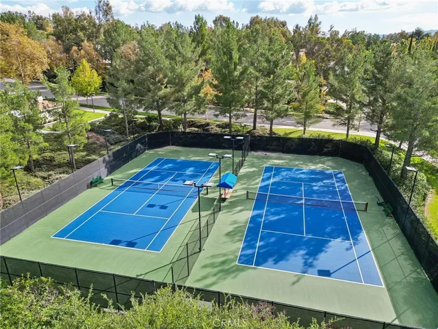 an aerial view of a house with a garden