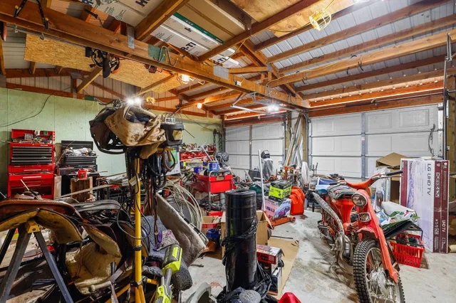 a view of a storage room with furniture