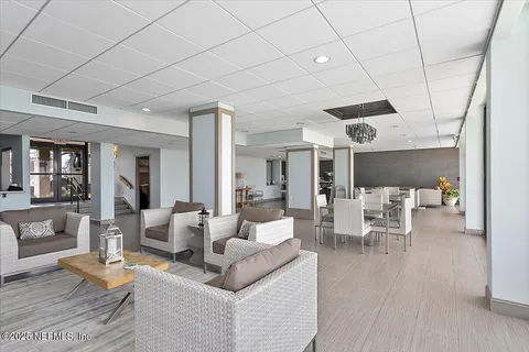 a view of a terrace with yard and lake view