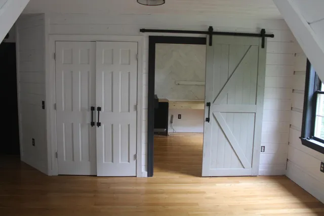 an empty room with windows