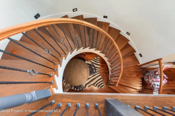 a view of stairs with sitting area