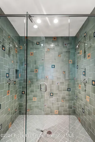 a bathroom with a shower and a sink