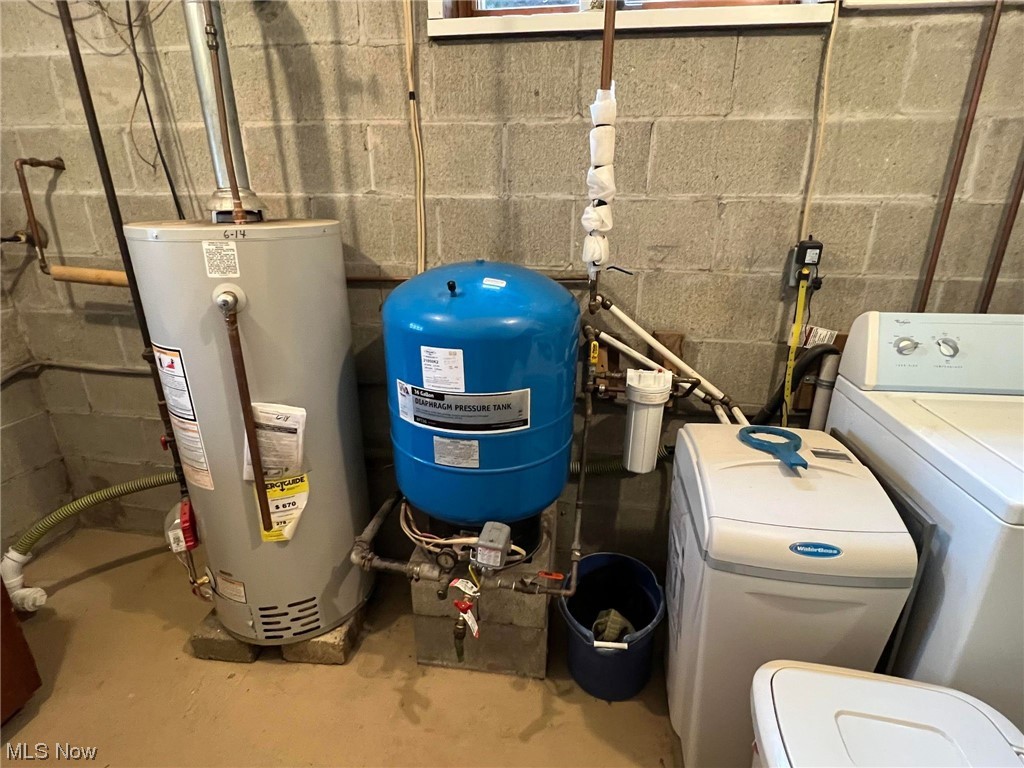 36555 Flat Rock Road Barnesville, OH 43713 - Photo 23 of 35 Utility room featuring washer and dryer and water heater