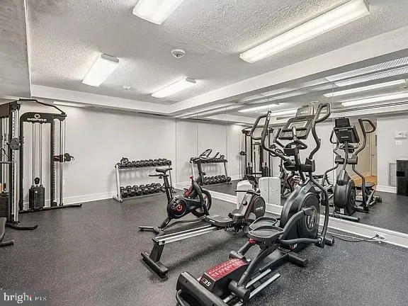 a view of a room with gym equipment