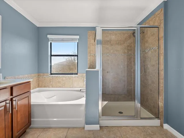 a bathroom with a bathtub and a shower