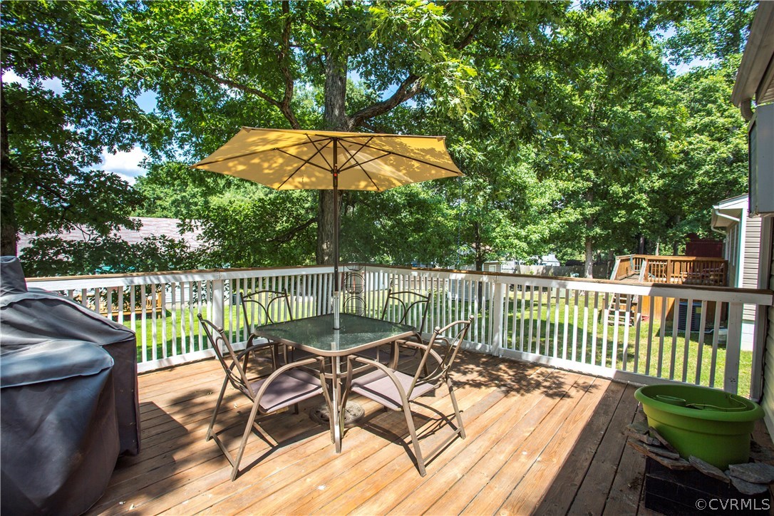 12406 Duck River Road Midlothian, VA 23112 - Photo 23 of 29 a view of a chair and tables on the deck