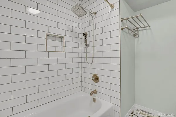 a bathroom with a bathtub
