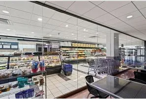 a view of a water with tall building