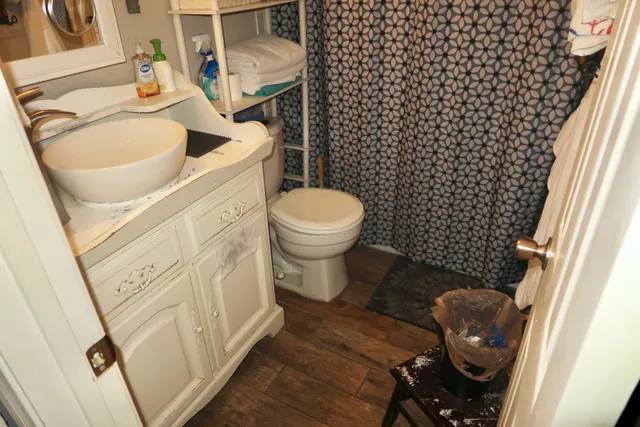 a bathroom with a sink and a toilet