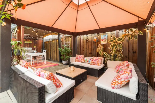 a outdoor space with the couch and sitting area