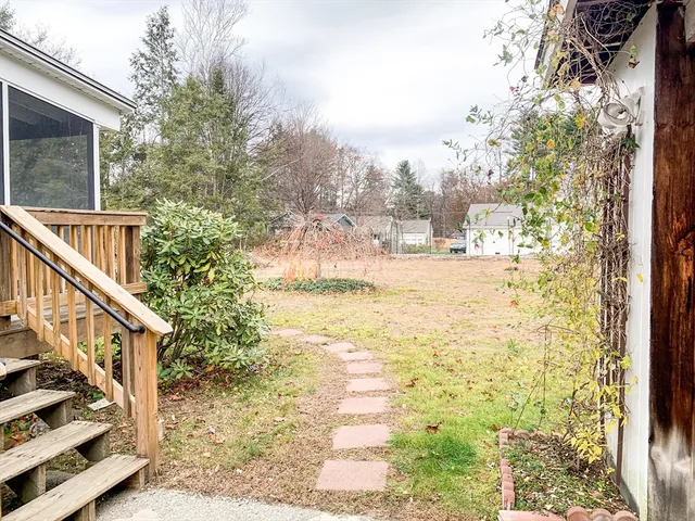 a view of a yard with a tree