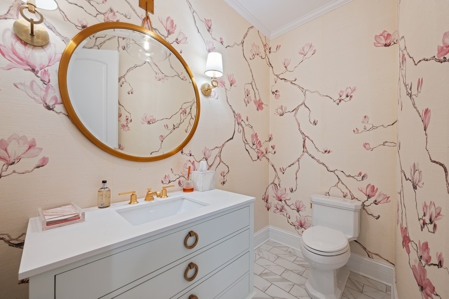 502 Willow Road Winnetka, IL 60093 - Photo 19 of 37 a bathroom with a sink mirror and toilet