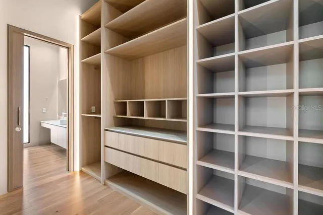 a view of an empty walk in closet