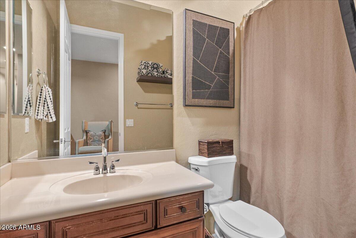 6427 South Magic Court Gilbert, AZ 85298 - Photo 38 of 71 a bathroom with a sink a toilet and shower