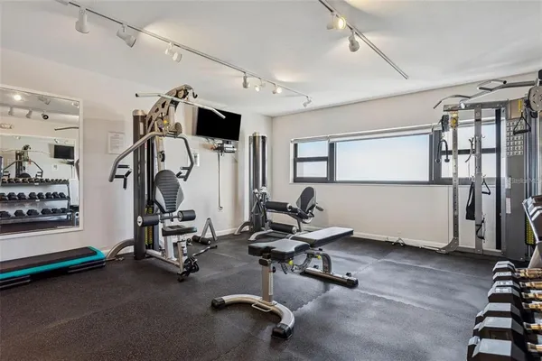 a view of a room with gym equipment