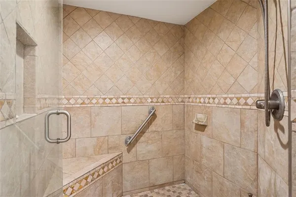 a close view of a shower in a bathroom