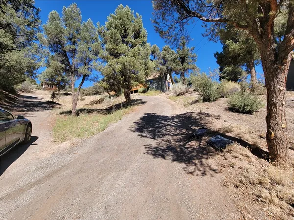 a view of a yard with snow on road