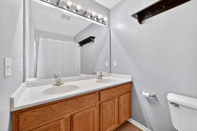 a bathroom with a sink a toilet and a mirror