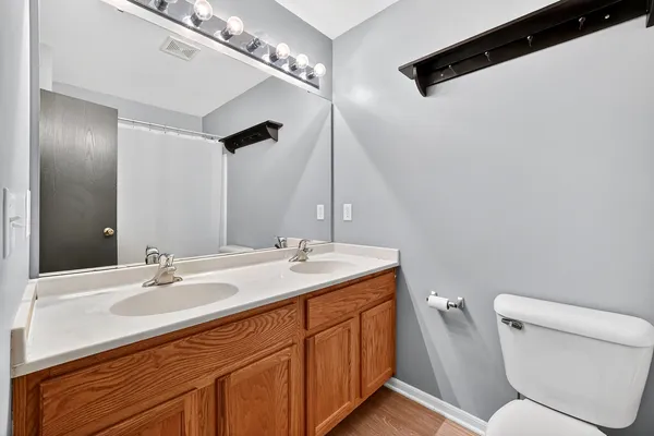 a bathroom with a sink a toilet and a mirror