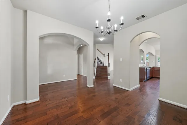 a view of a livingroom with a chandelier