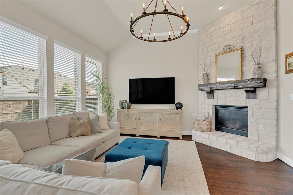 2852 Exeter Drive Trophy Club, TX 76262 - Photo 21 of 40 a living room with furniture a flat screen tv and a fireplace