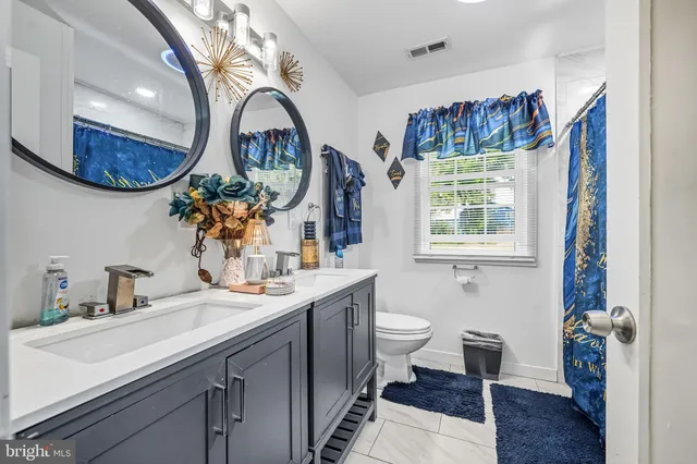 a bathroom with a toilet a sink and a mirror