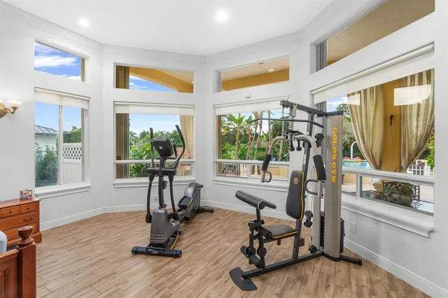 a view of a room with gym equipment