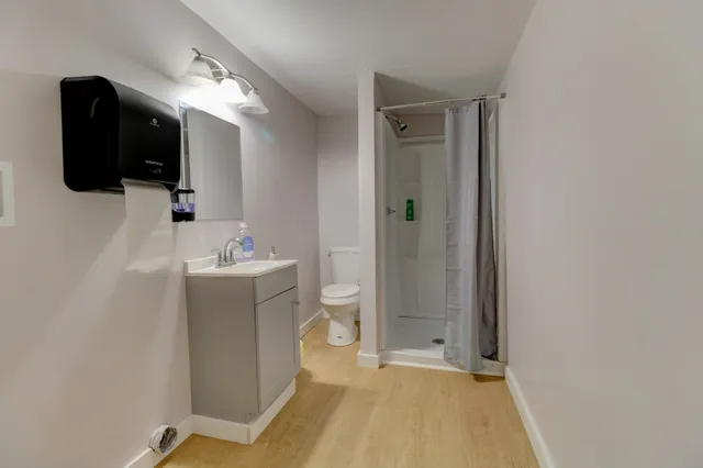 a workspace with furniture and a window