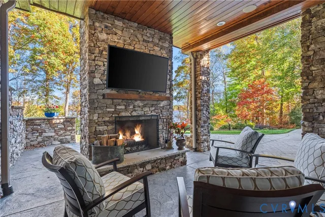 a view of a building with outdoor seating area