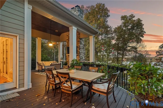a dining room with furniture and outdoor space