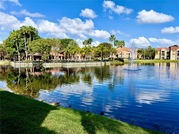 a view of a lake with houses
