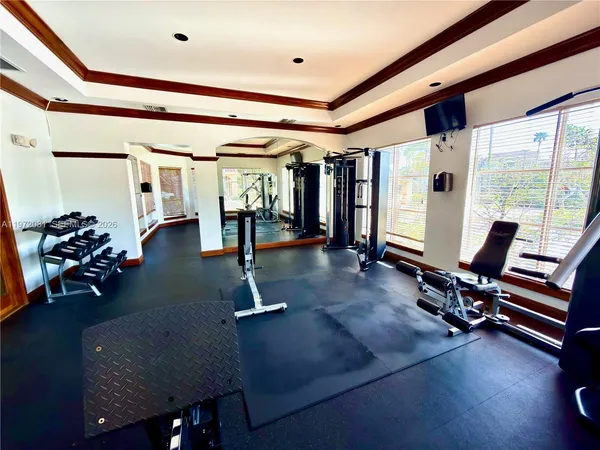 a view of a room with gym equipment
