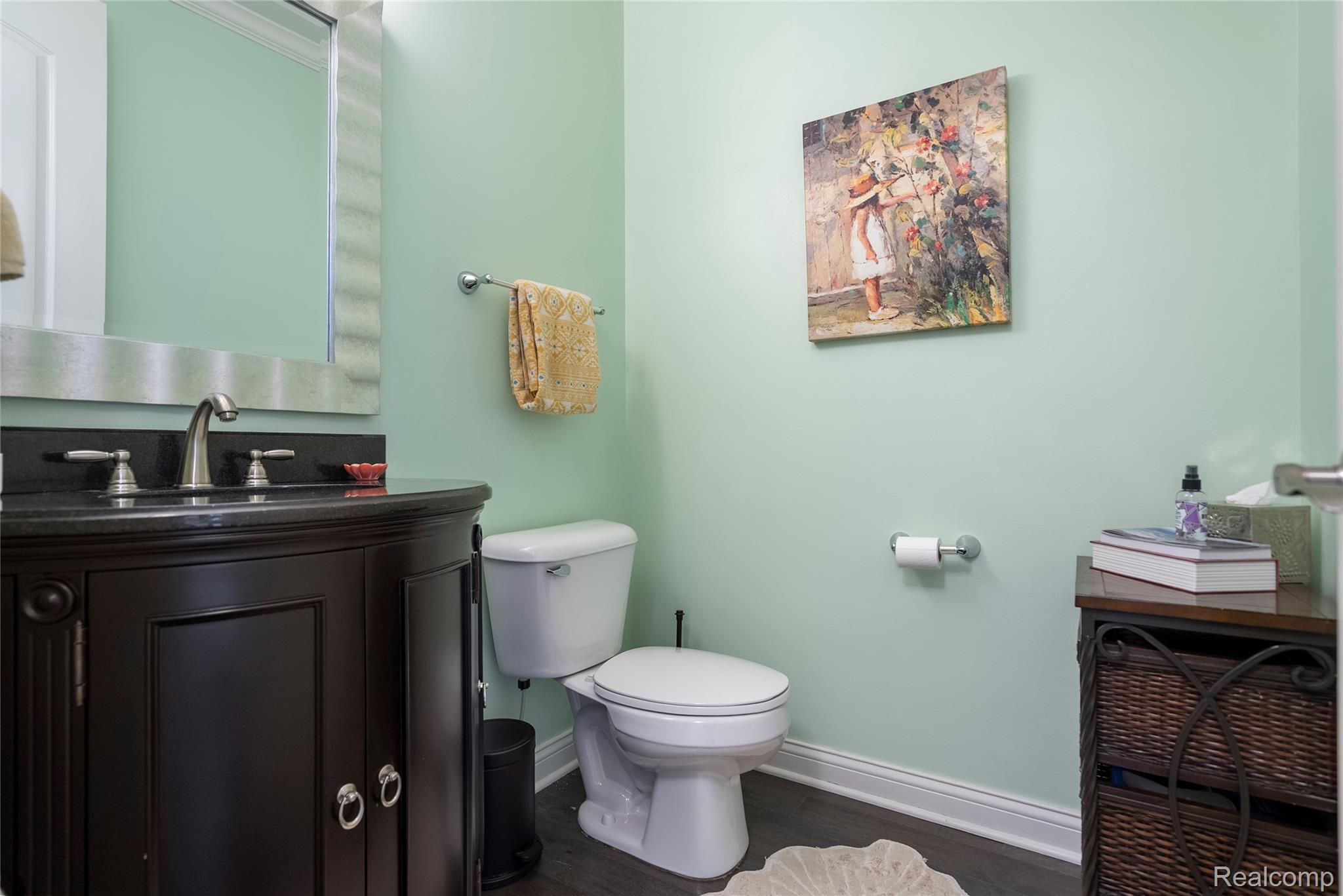 524 Ludlow Avenue Rochester, MI 48307 - Photo 13 of 36 Half bath featuring vanity and dark wood-style floors