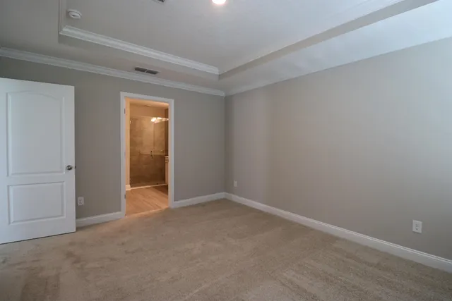 a view of an empty room and closet area