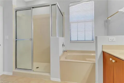 a bathroom with a bathtub and a shower