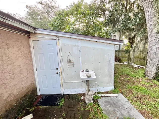 a view of a red door