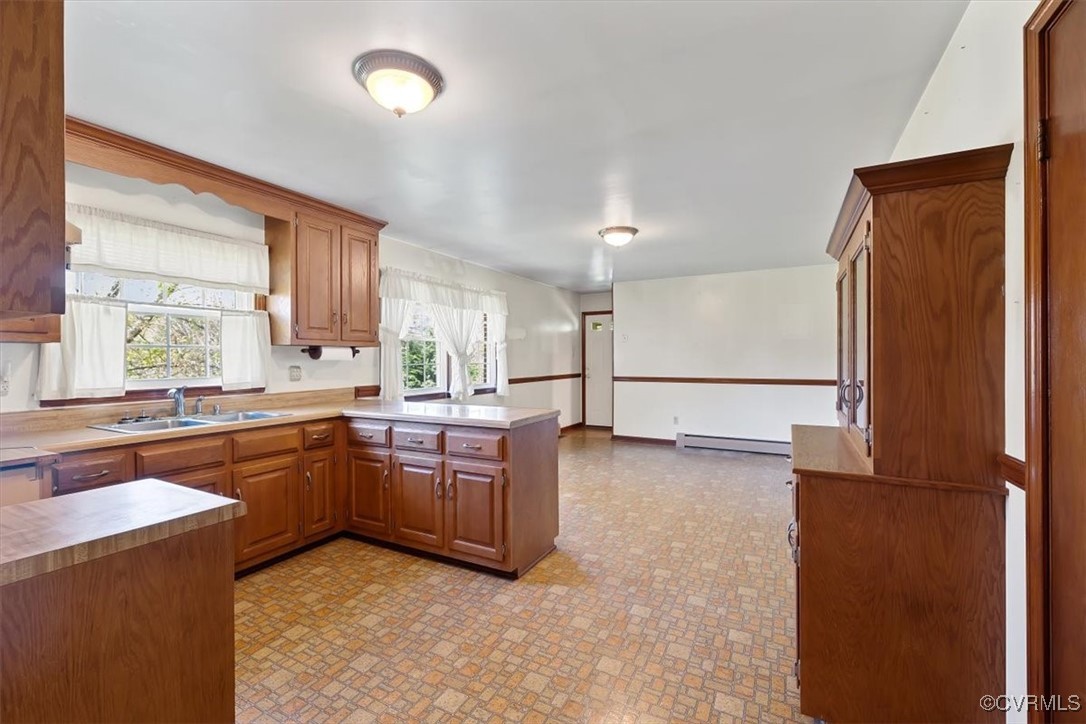 191 Petersburg Road Powhatan, VA 23139 - Photo 19 of 35 Kitchen with baseboard heating, a sink, brown cabi