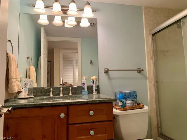 a bathroom with a sink a toilet and a mirror
