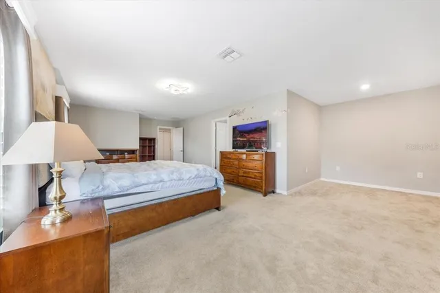 a bedroom with a bed and a closet