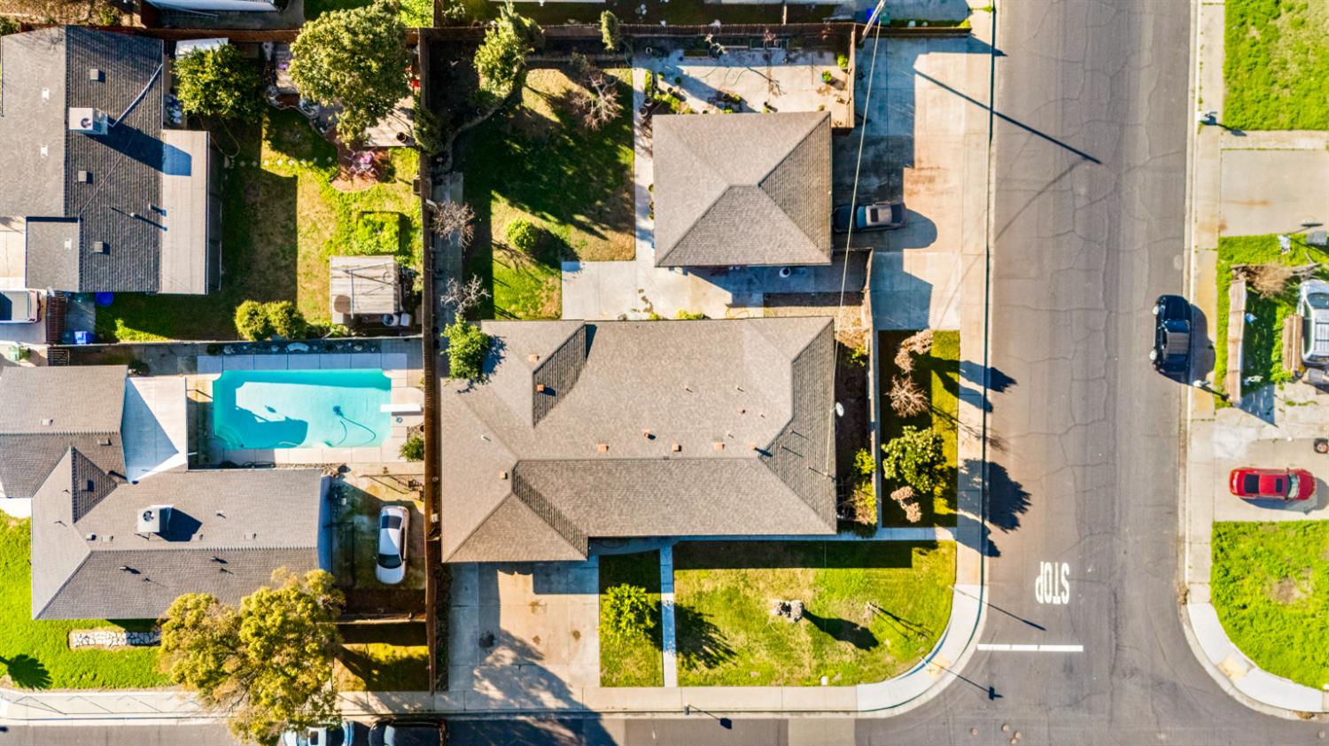 561 Church Street Modesto, CA 95357 - Photo 34 of 38 an aerial view of a house with swimming pool and porch
