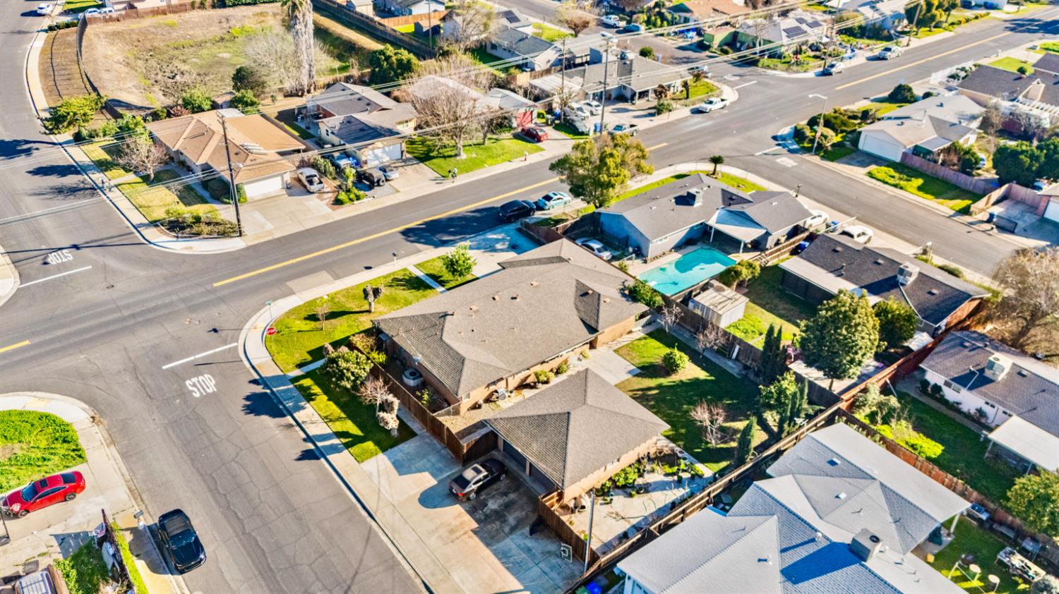 561 Church Street Modesto, CA 95357 - Photo 36 of 38 an aerial view of a house with a swimming pool