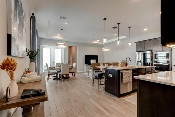 a kitchen with lots of counter top space