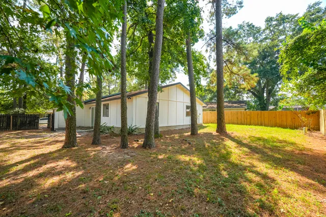 a view of a yard with tree s