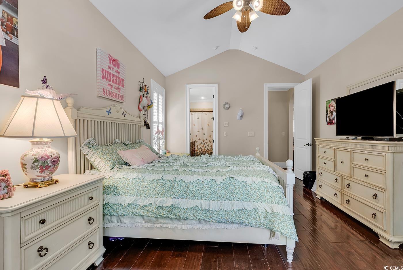 487 Trestle Way Conway, SC 29526 - Photo 22 of 40 Bedroom with vaulted ceiling, dark wood-type flooring, and a ceiling fan