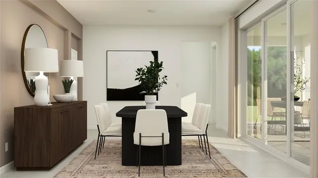 a view of a balcony with furniture and a potted plant