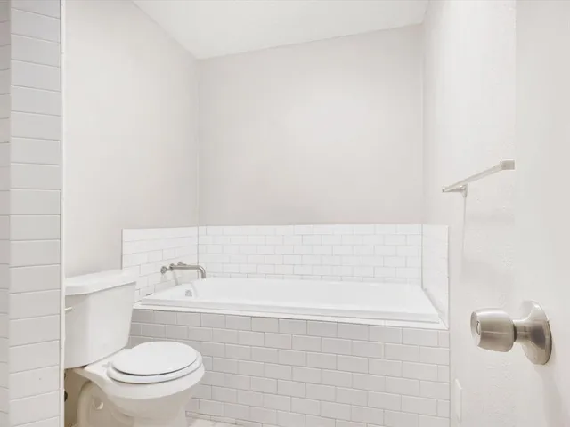a bathroom with a toilet and a bathtub
